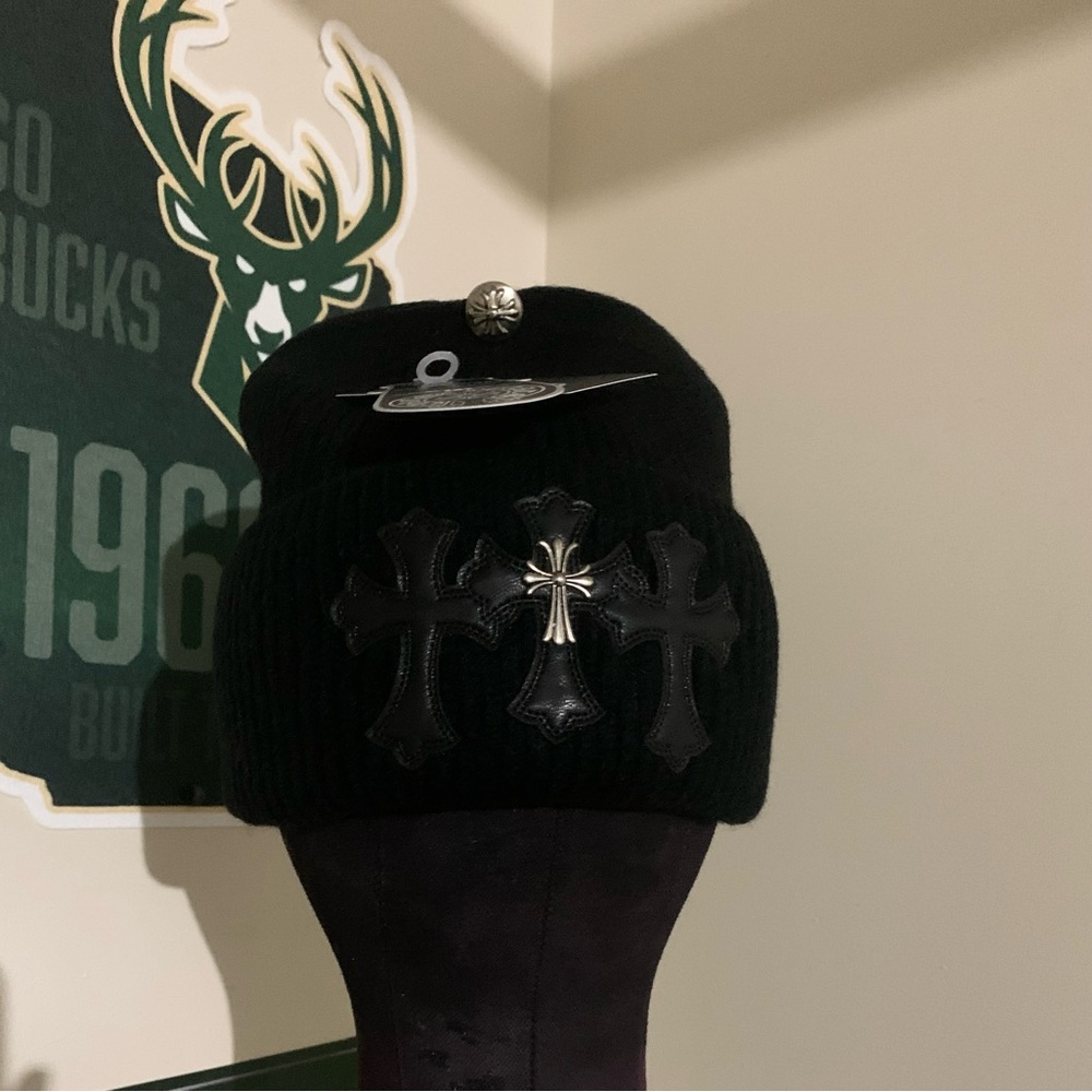 Chrome Hearts Black Knit Hat with Cross Accents
